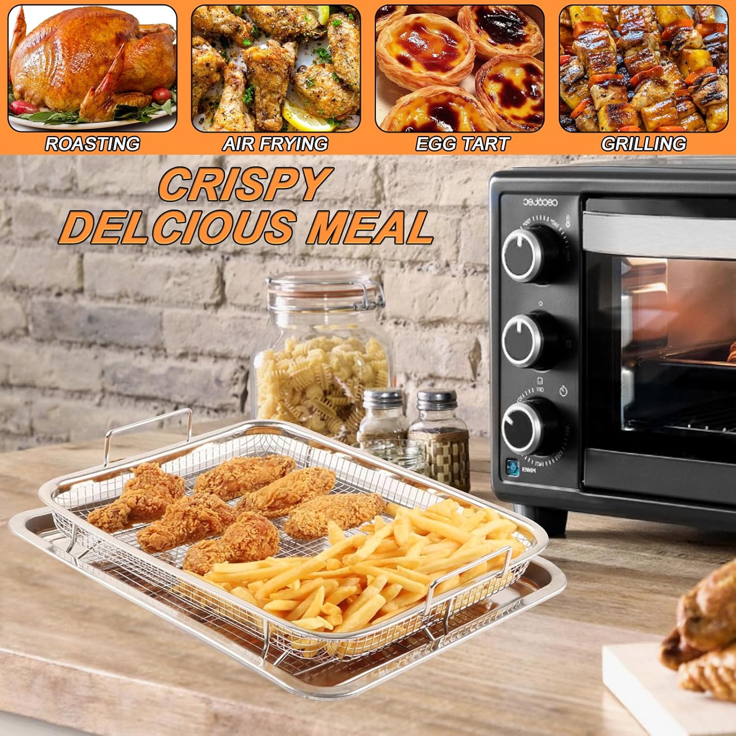 Small Air Fryer Basket for Oven Air Fryer Basket and Tray Stainless Steel for Cooking Baking and Broiling ! Small Air Fryer Basket for Oven Air Fryer Basket and Tray Stainless Steel for Cooking Baking and Broiling !